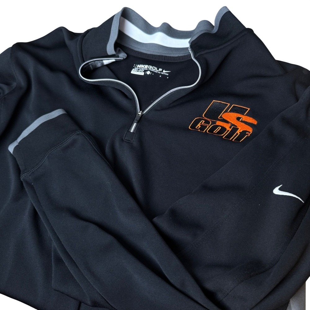 Nike Golf Mens Dri Fit‎ 1/4 Zip Pullover L Black US Golf Embroidery Activewear